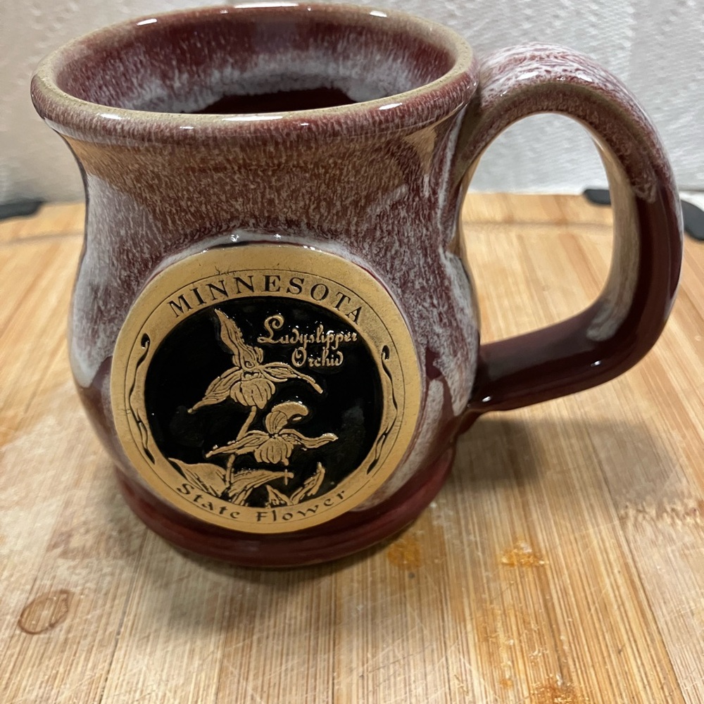 Minnesota State Flower Pottery Mug - Burgundy and Cream
